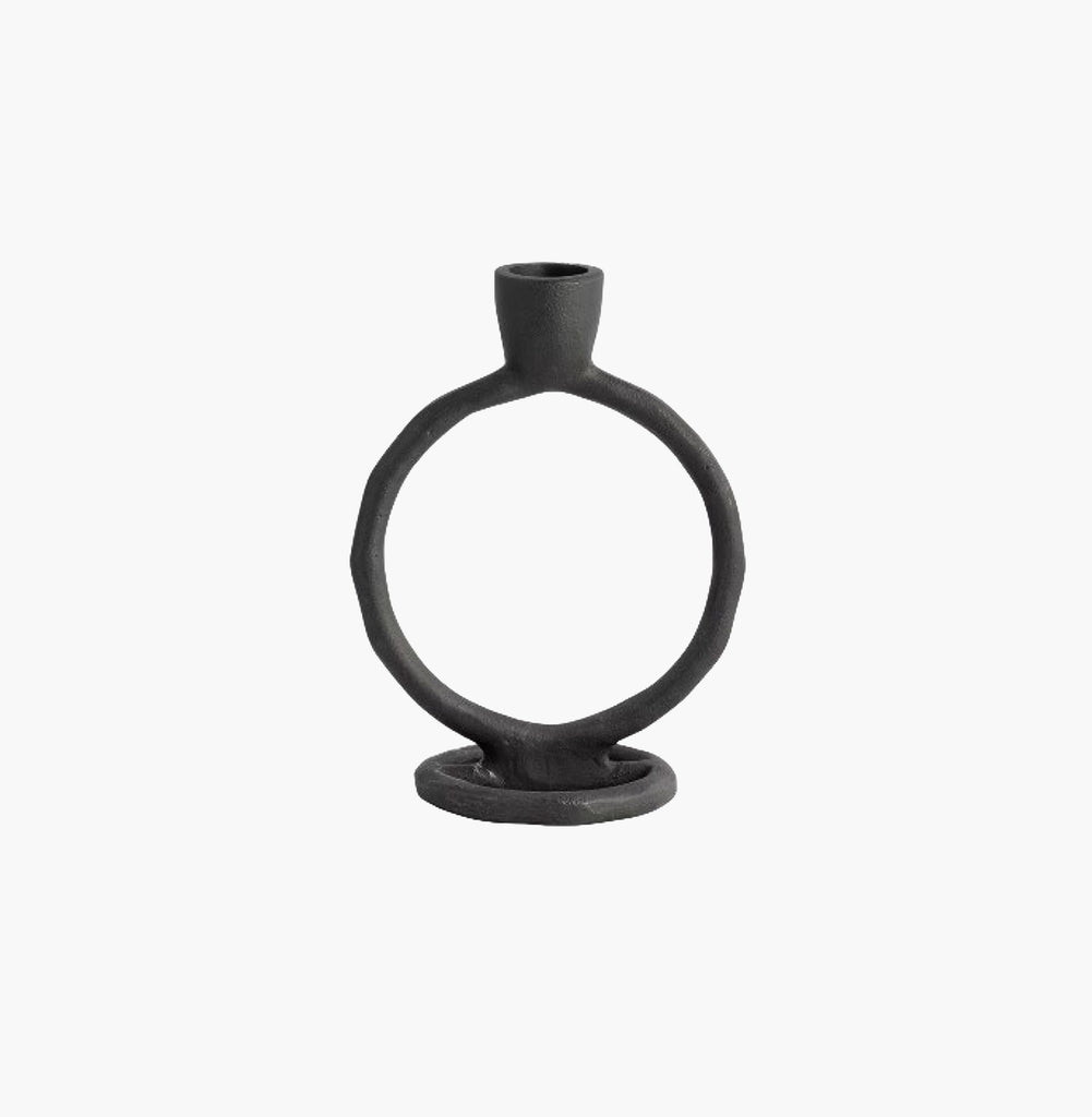Portavelas circulo negro, metal 8"