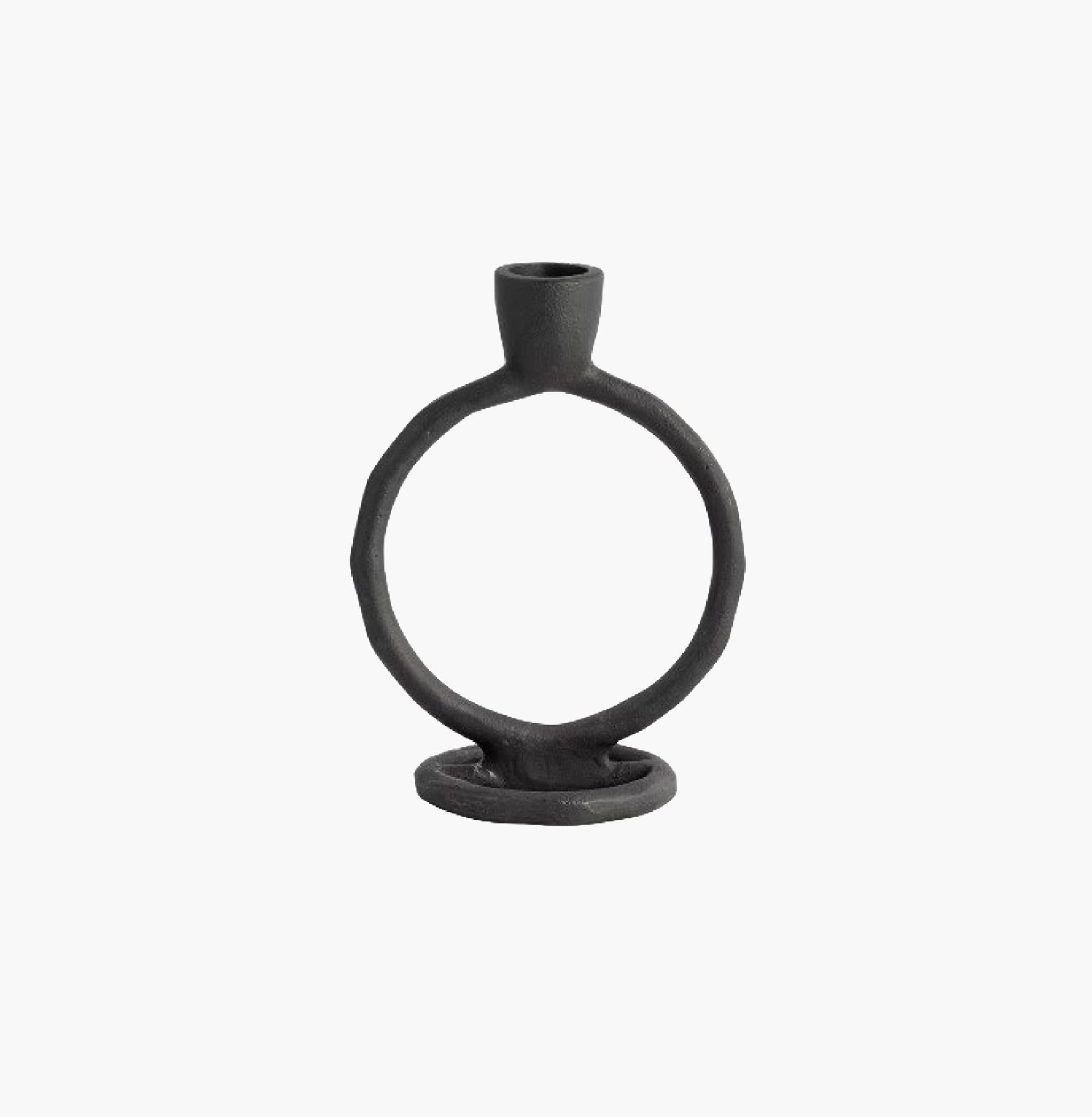 Portavelas circulo negro, metal 8"